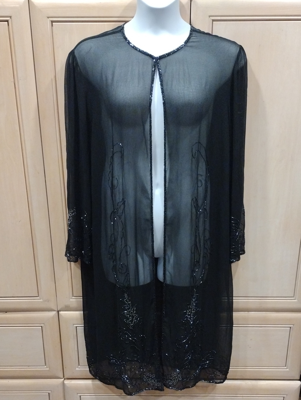 Vintage JMD New York Black Sheer Whimsigoth Beaded Duster